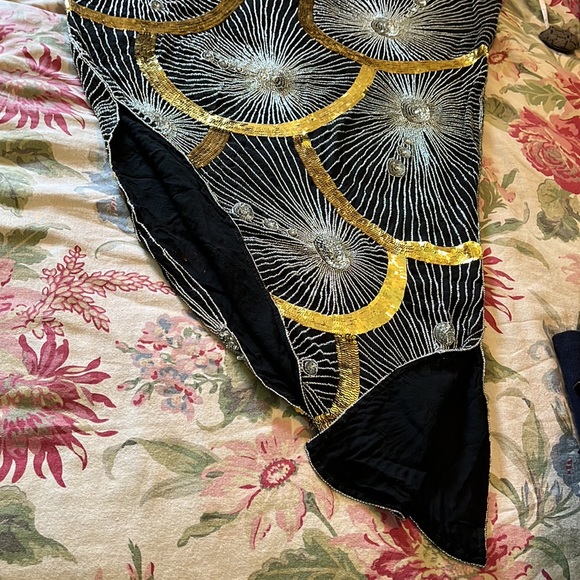 Vtg Disco Beaded Sequin Rhinestone Size Small Elegant Evening Gatsby 100% Silk - Picture 13 of 16